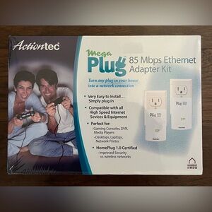 NEW SEALED Actiontec MegaPlug 85 Mbps Ethernet Adapter Kit - White